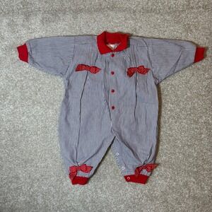 Vintage Buster Brown black white striped red bow contrast jumpsuit romper sz 12m